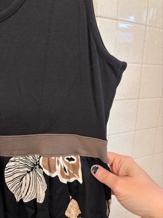 Sonoma Black Tank Midi Dress Size Large Brown Floral Skirt Cotton Travel Hawaii - Picture 2 of 8